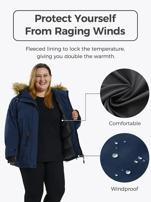 Women's Plus Size Waterproof Ski Jacket Hooded Winter Coat Recycled Fabric