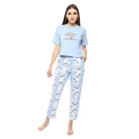 Women's Summer Pajamas Crop Shirt & Pants - Light Blue