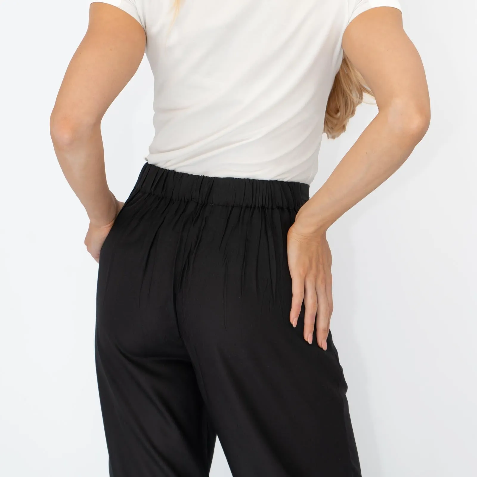 Womens Trousers Black Woven Crop Wide Leg